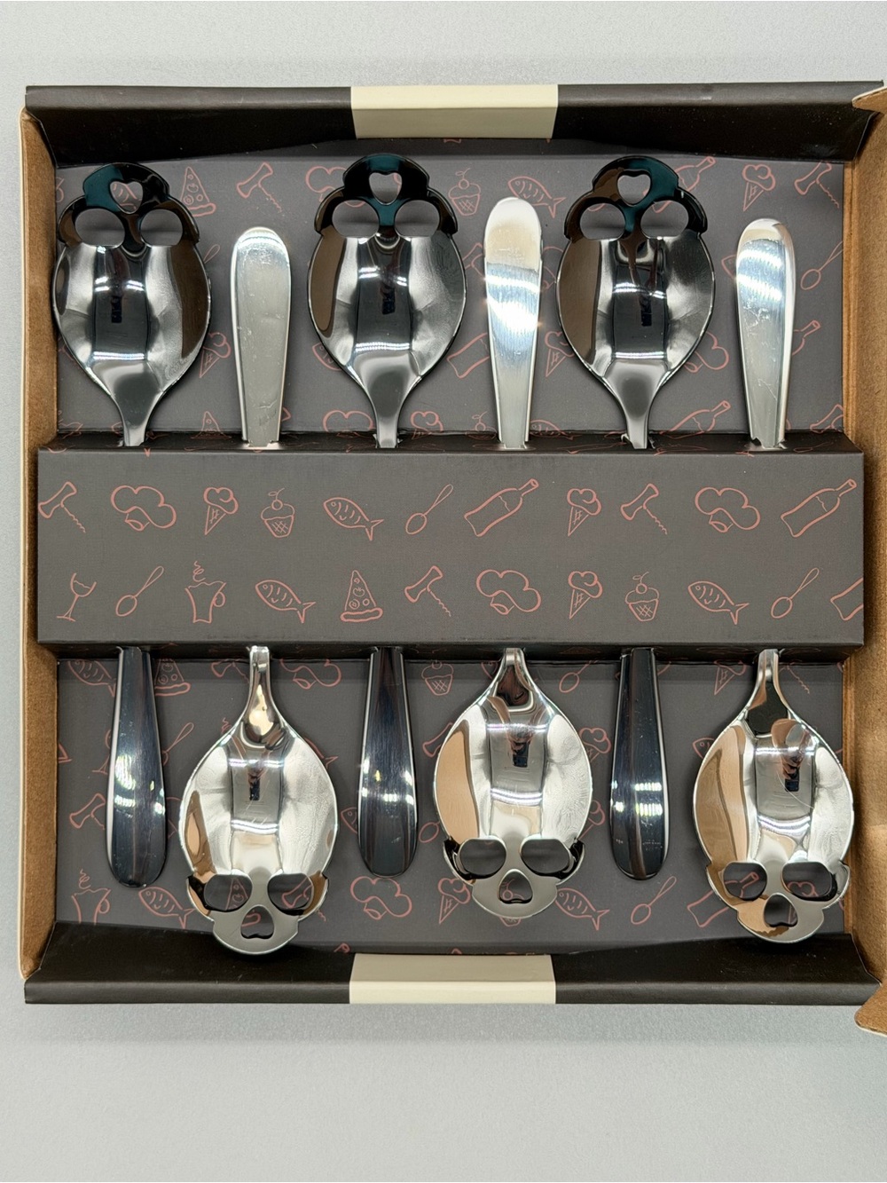 FOXAS Skull Spoons Set 6pc Silver Black Whimsigoth Gothic Dopamine Decor NIB